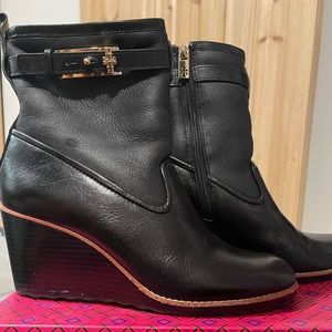 Tory Burch Black Leather Wedge Bootie- Size 9.5